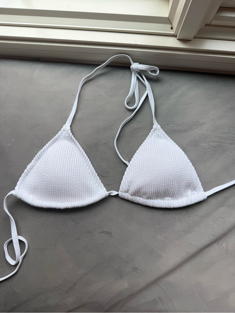 aerie White Textured Triangle Bikini Top